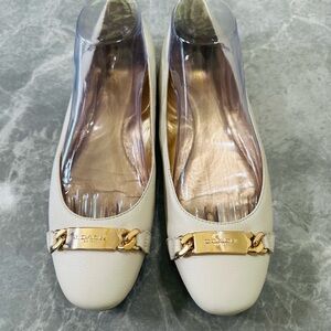 Coach Women's Cream Loafers with Gold  Ivory Square Toe Elegant SZ 10B